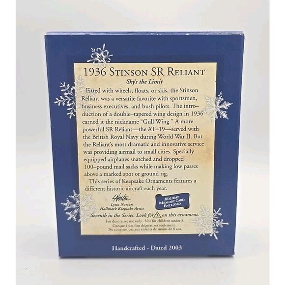 2003 Hallmark Ornament 1936 Stinson SR Reliant Special Sky's The Limit New U67 - Picture 8 of 8